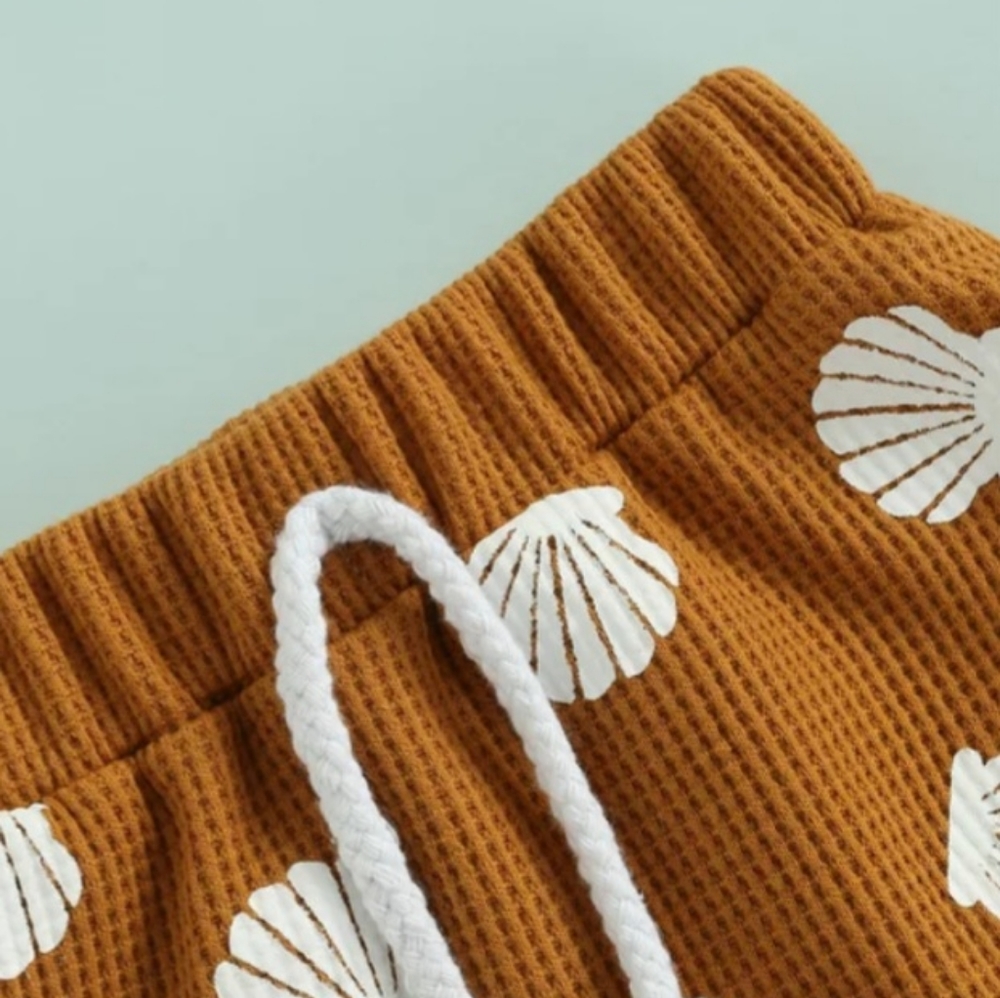 Baby Girl Seashell Bodysuit High Waist Waffle Knit Short 2Pc Kid Summer Set 3-6M - Picture 6 of 7